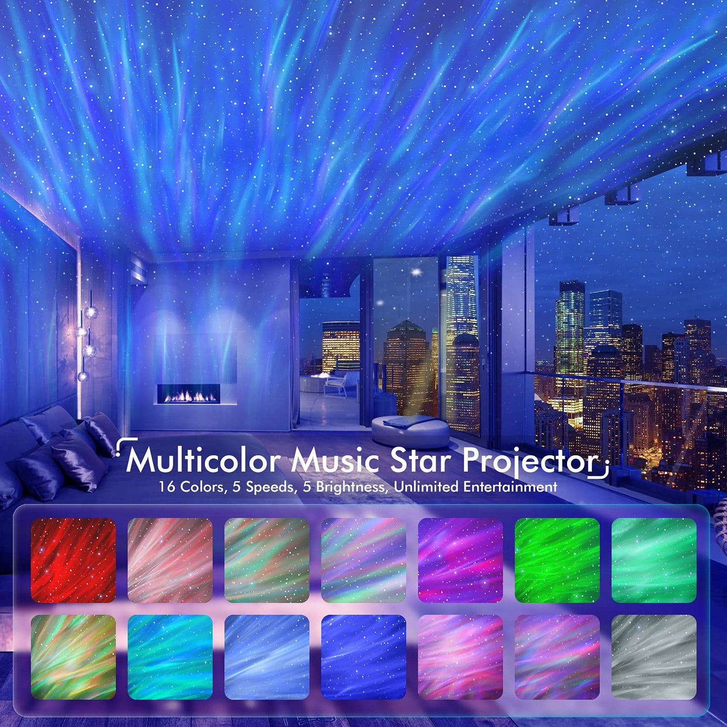 Proyector de galaxia para habitación, altavoz Bluetooth y proyector Aurora con ruido color blanco, proyector de luz nocturna para niños y adultos, sala de juegos, cine en casa, techo, decoración de habitación. (color negro)
