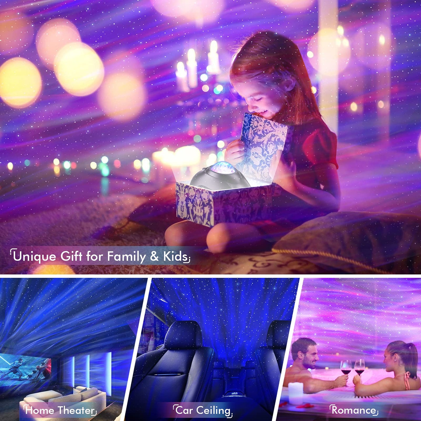 Proyector de galaxia para habitación, altavoz Bluetooth y proyector Aurora con ruido color blanco, proyector de luz nocturna para niños y adultos, sala de juegos, cine en casa, techo, decoración de habitación. (color negro)