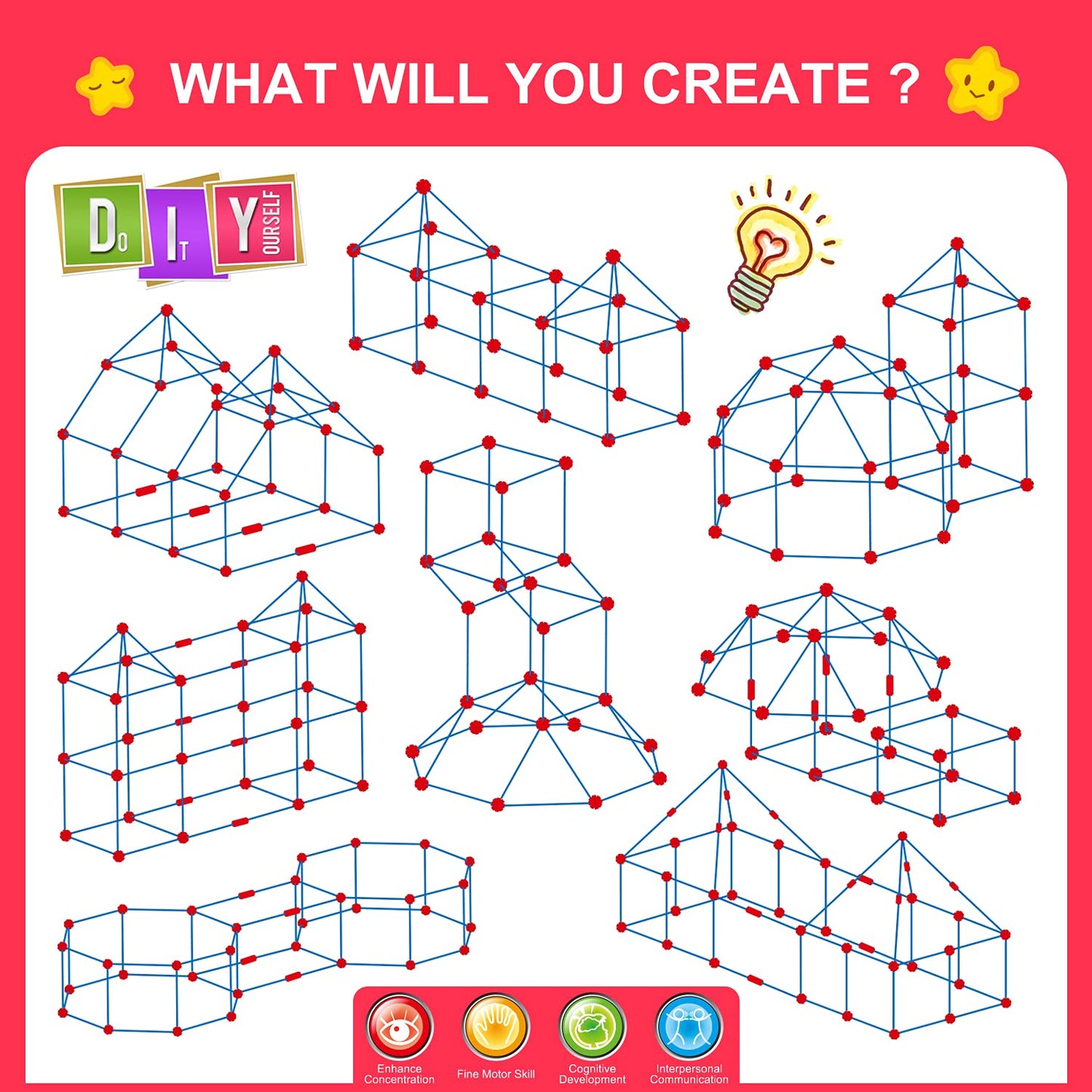 Kit de construcción de fuertes para niños, juguetes de construcción STEM, regalo educativo para niños y niñas desde los 4 años, juego creativo definitivo para actividades