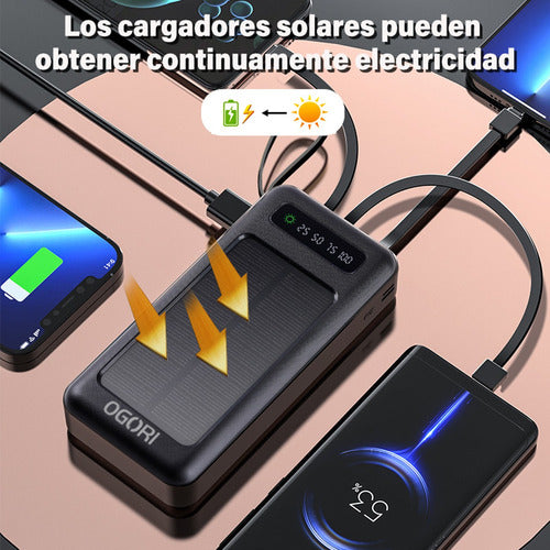 Solar Power Bank Portatil 10000mah 4 Salidas Con Linterna