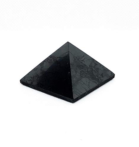 Pirámide antiradiación de shungita pulida de 1.77 pulgadas, contiene fullerenos para protección EMF | Auténticas figuras de piedra de shungita antirradiación de Karelia