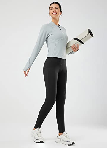 Leggings térmicos con forro de vellón para mujer, cálidos, de cintura alta, pantalones de yoga con bolsillos para clima frío