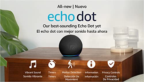 Echo Dot | Parlante inteligente con Alexa . Pídele a Alexa que te dé actualizaciones del clima y que ponga timers con tan solo usar la voz. Incluso puedes obtener respuestas a tus preguntas y pedirle chistes.