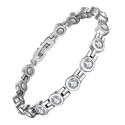 Pulsera magnética curativa para mujer para artritis y articulaciones, terapia de acero de titanio, pulsera magnética con imanes de neodimio y cristales brillantes, regalos de joyería para curación de la salud, circonita cúbica