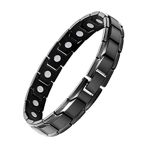 Pulsera magnética curativa para hombre, de acero de titanio, con herramienta de tamaño, color negro