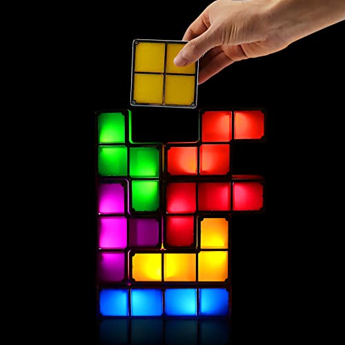 Lámpara LED Tetris, apilable de 7 colores entrelazados de inducción, rompecabezas 3D, luz mágica brillante para niños y adolescentes, decoración de jugadores, regalo ideal