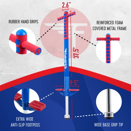 Flybar Maverick Pogo Stick para Salto, niños de 5 años en adelante, 40 a 80 libras, perfecto para principiantes, asas de fácil agarre, clavijas antideslizantes, juguetes al aire libre para niños, juguetes de salto