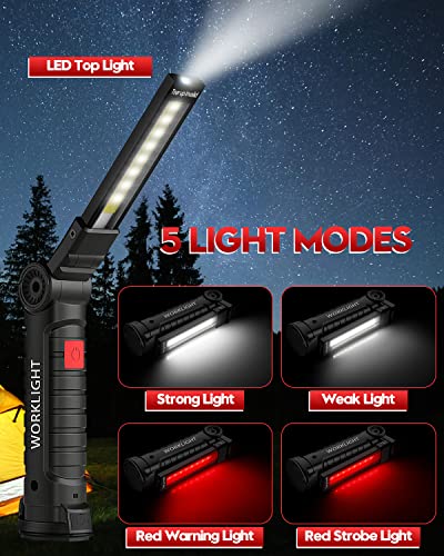 Luz LED recargable de trabajo con base magnética, Regalos de herramientas para hombres, 5 modos de rotación de 360° (paquete de 2)