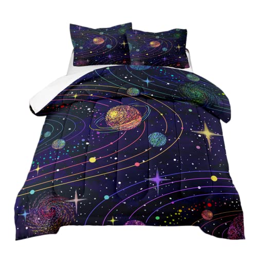 Juego de edredón individual astronauta espacial, galaxia, ropa de cama temática del espacio exterior, decoración de dormitorio