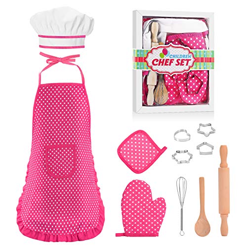 Juego de disfraz de chef para niñas de 2 a 8 años, delantal para niñas, regalos de cumpleaños, Navidad