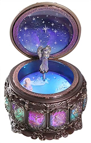 Caja de música de constelación vintage reproduce siempre con mí, caja musical giratoria de diosa, Sankyo de 18 notas, pintada a mano, regalo coleccionable del zodiaco