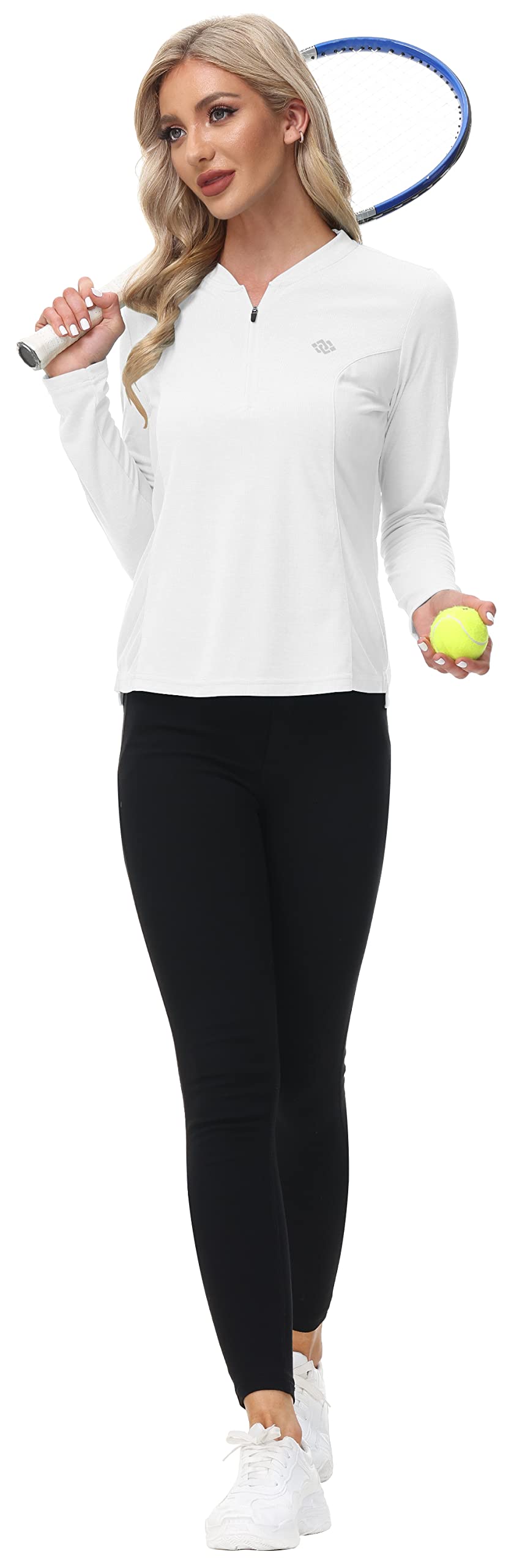 Camisa de manga larga con cremallera y protección solar UPF 50+ para mujer, golf, tenis, senderismo