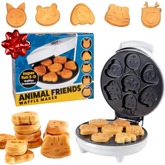 CucinaPro - Wafflera eléctrica anti adherente para hacer mini panqueques de animales- Hace 7 panqueques divertidos de diferentes formas