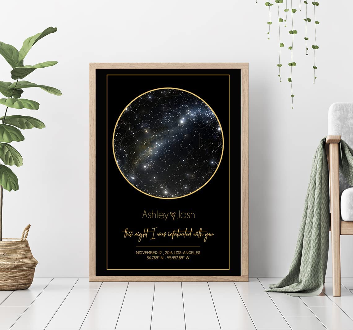 Impresión personalizada de mapa de constelaciones de estrellas, gráfico de estrellas, póster del cielo nocturno .