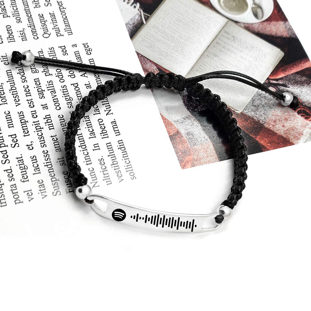 Pulsera personalizada con código de Spotify, grabado personalizado, puede escanear código de música, cuerda ajustable de acero de titanio, pulsera de acero de titanio para novio y novia, regalo de san valentín