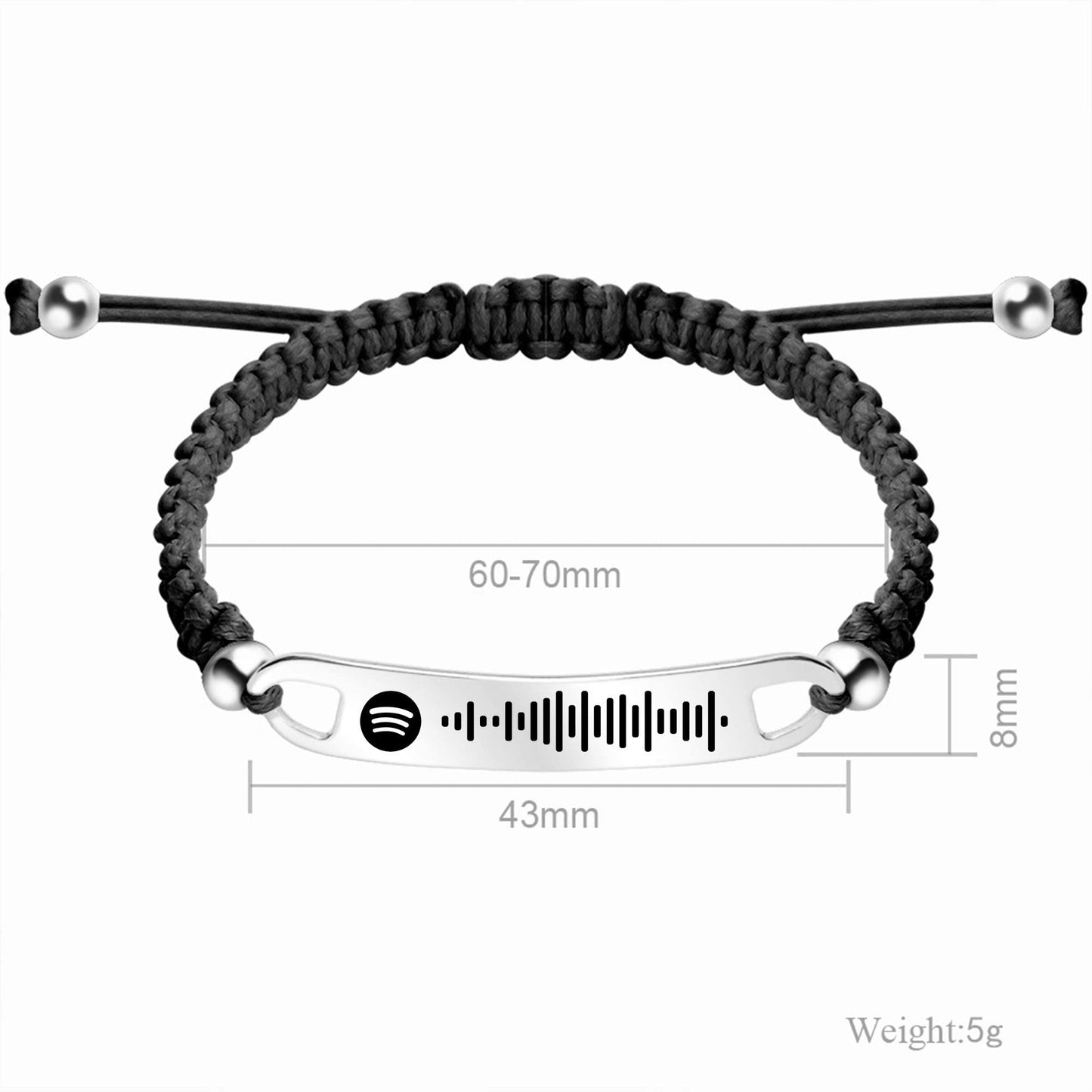 Pulsera personalizada con código de Spotify, grabado personalizado, puede escanear código de música, cuerda ajustable de acero de titanio, pulsera de acero de titanio para novio y novia, regalo de san valentín