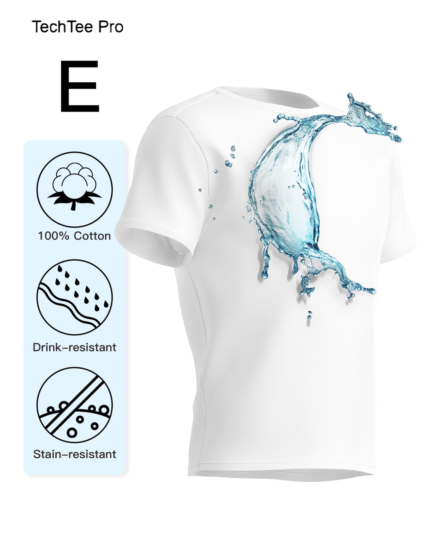 Camisetas Tech para hombre, 100% algodón, repelentes al agua/bebidas, camisetas cómodas de verano (TechTee Pro E)