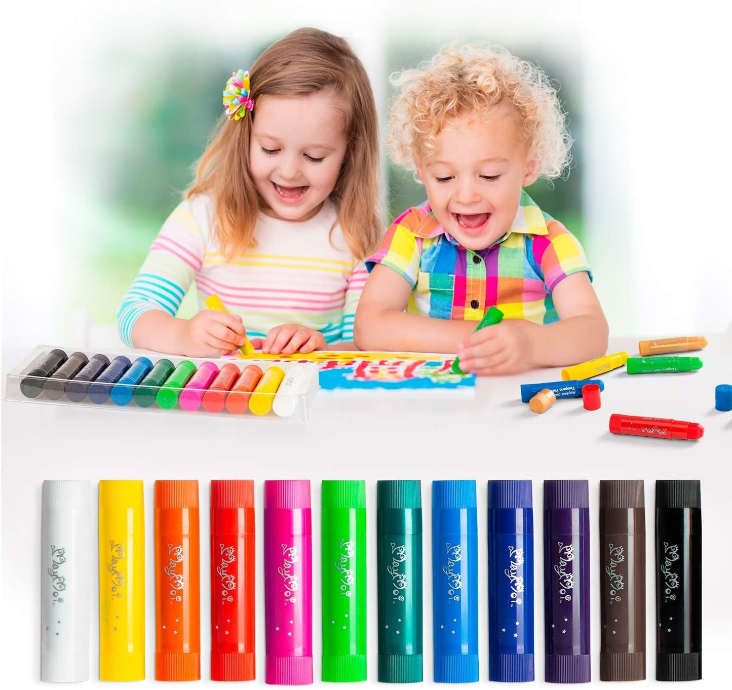 Crayolas de pintura (12 unidades), lavables para niños, no tóxicas, de secado rápido y sin ensuciar, 12 colores brillantes, el mejor regalo de arte para niños