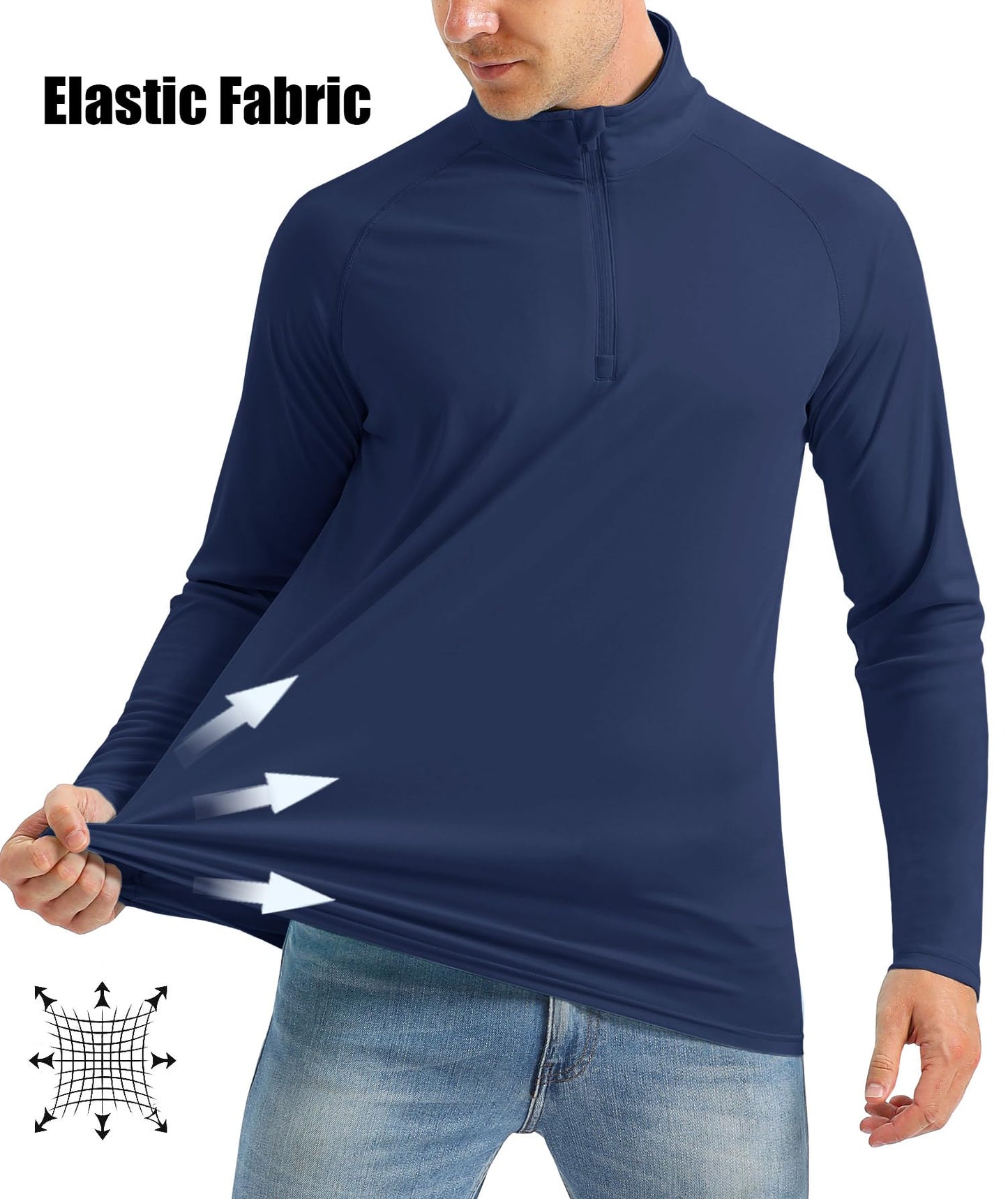 Camisetas de manga larga para hombre con protección UPF 50+ camisetas con cremallera de 1/4 para pesca, correr, camiseta de protección para exteriores