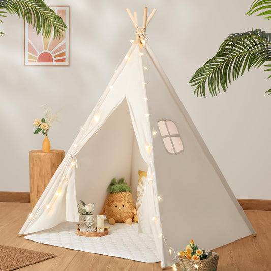 Tienda de campaña o tipi para niños con funda de transporte, lona de algodón natural, juguetes para niñas y niños, para jugar en interiores y exteriores