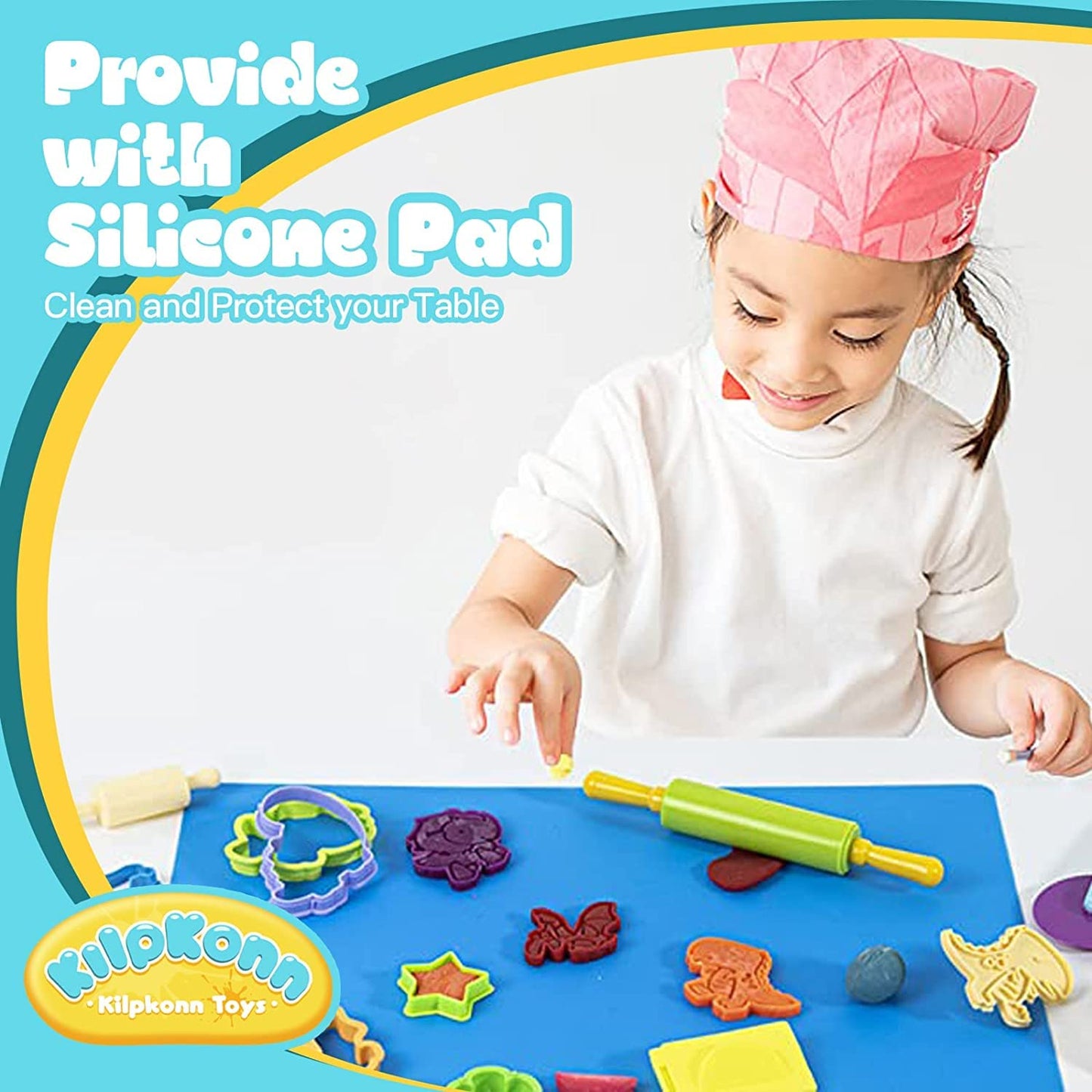 Kit de herramientas de masa / plastilina para niños, 41 piezas de accesorios de masa, moldes, forma, tijeras, rodillo, alfombrilla de masa con bolsa de almacenamiento