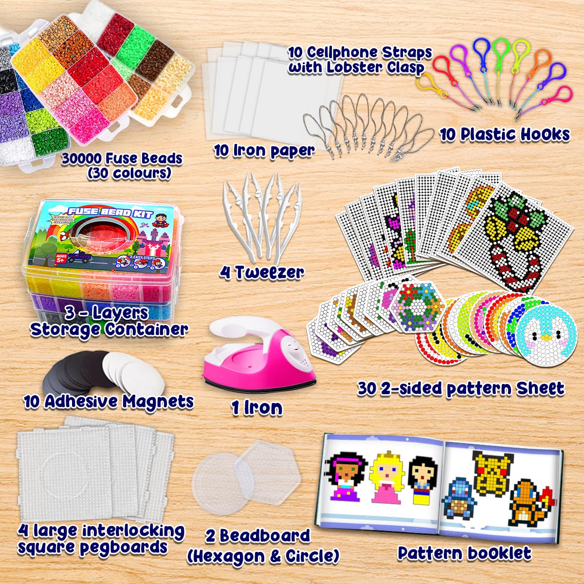 Kit de 30000 cuentas fusibles de 5mm con hierro, artes y manualidades para niños desde los 5 años, kit de manualidades, decoración de proyectos