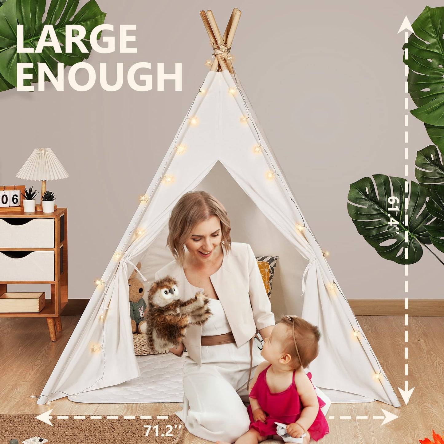 Tienda de campaña o tipi para niños con funda de transporte, lona de algodón natural, juguetes para niñas y niños, para jugar en interiores y exteriores