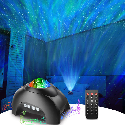 Proyector de galaxia para habitación, altavoz Bluetooth y proyector Aurora con ruido color blanco, proyector de luz nocturna para niños y adultos, sala de juegos, cine en casa, techo, decoración de habitación. (color negro)