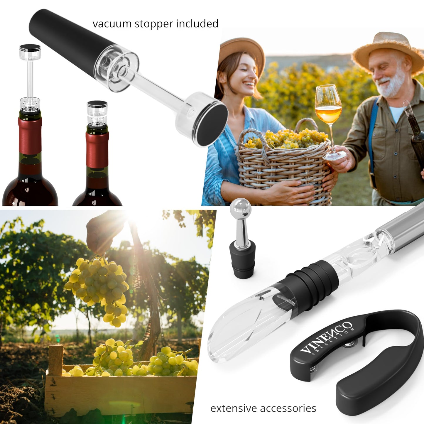 Juego de enfriadores de vino con 2 varillas de enfriamiento + cortador de aluminio, tapón, libro electrónico - Barra enfriadora de botellas de acero inoxidable 3 en 1, aireador de decantación y